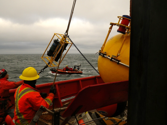 Coordinating deployment of oceanographic equipment between the mother research vessel and fast boat